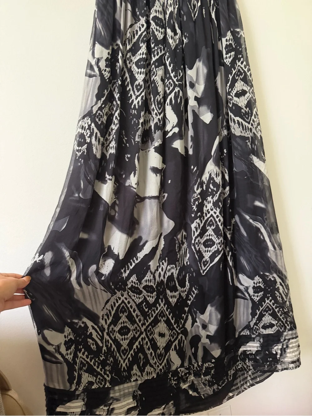 MM Couture Silk Maxi Dress Strapless Flowy Black and White - Picture 6 of 8